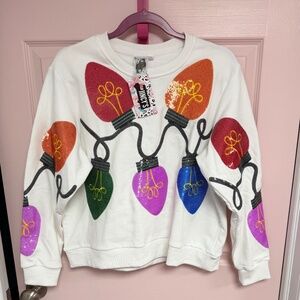 Queen of Sparkles Sequin Christmas Bulbs Oversized Sweatshirt Small RARE NWT